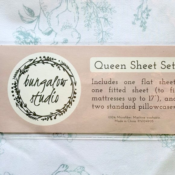 NEW BUNNY Twin Size Green Toile Sheet Set (easter bunnies) easy care microfiber - Picture 3 of 7